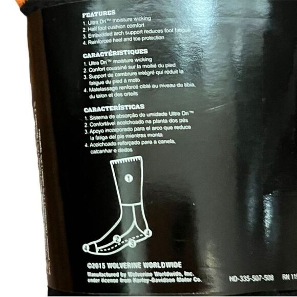 Harley-Davidson Wolverine Black And Orange All Weather Crew Socks, Size L, NWT - Picture 4 of 5
